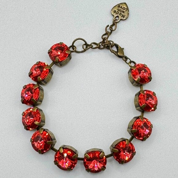 Jewelry - Peachy Pink Swarovski Crystal Bracelet – Antique Gold Plated, Handcrafted Luxury